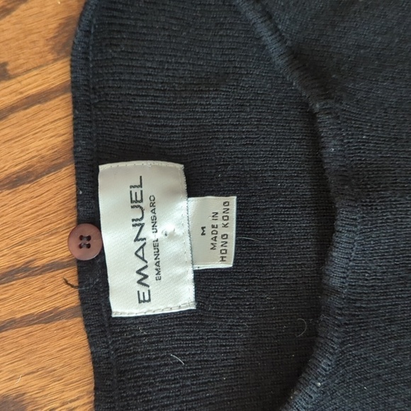 Vtg Designer Emmanuel Ungaro black ribbed wool/cashmere pullover sweater sz M - Picture 2 of 6